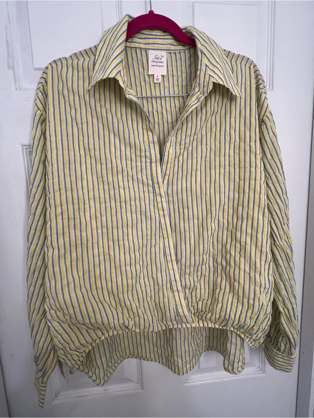 Cinq a Sept 5 a 7 Lillian blouse yellow/blue stripe. Medium